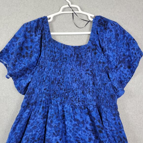 Terra & Sky 100% Cotton Blue SS Smocked Casual Dress Women's Plus 3X Pockets - Picture 7 of 12